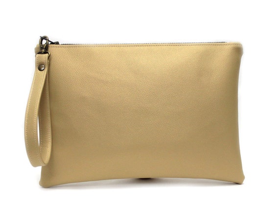 Gold Metallic Wristlet, Vegan Leather Clutch, Large Zip Pouch ...