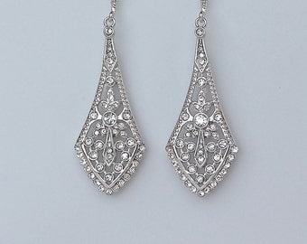 Chandelier Earrings, Art Deco Style Bridal Earrings, Crystal Earrings, Filigree Wedding Earrings, Wedding Jewelry, EMILY C