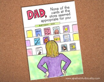 Dad Birthday Card, funny card for dad, hand drawn card for hard to shop for dads, humorous birthday card for dad, cartoon card