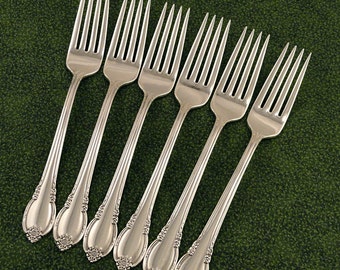 6 Dinner Forks 1847 Rogers Bros Remembrance Vintage 1948 Silverplate Flatware Silverware Silver Plate Beaded Floral Pattern