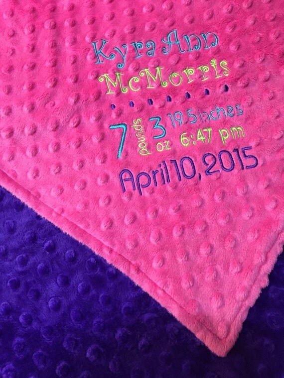 Birth Announcement Blanket Premium Minky Blanket Fuchsia