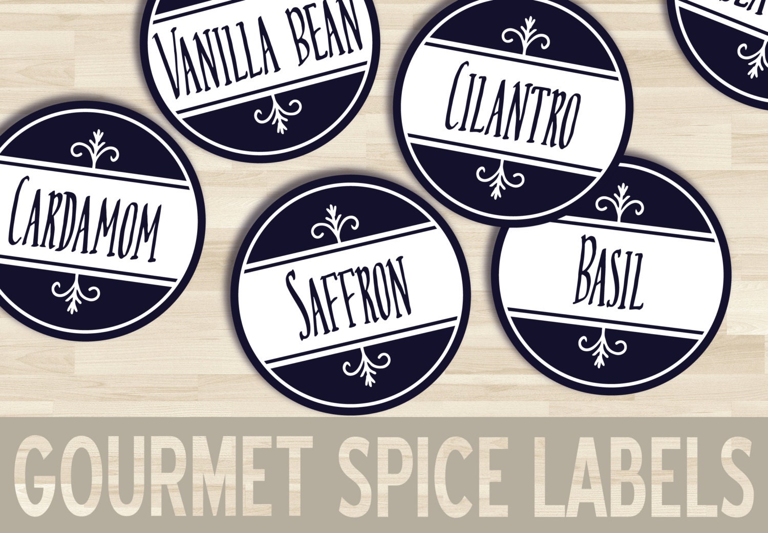 15 printable spice labels fleur de lis round circle