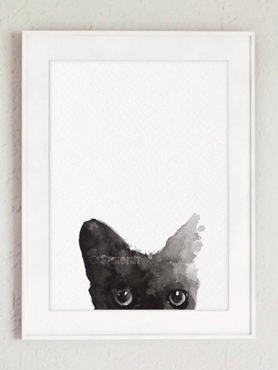Black Cat Painting Custom Pet Portrait Black Kitty Watercolor
