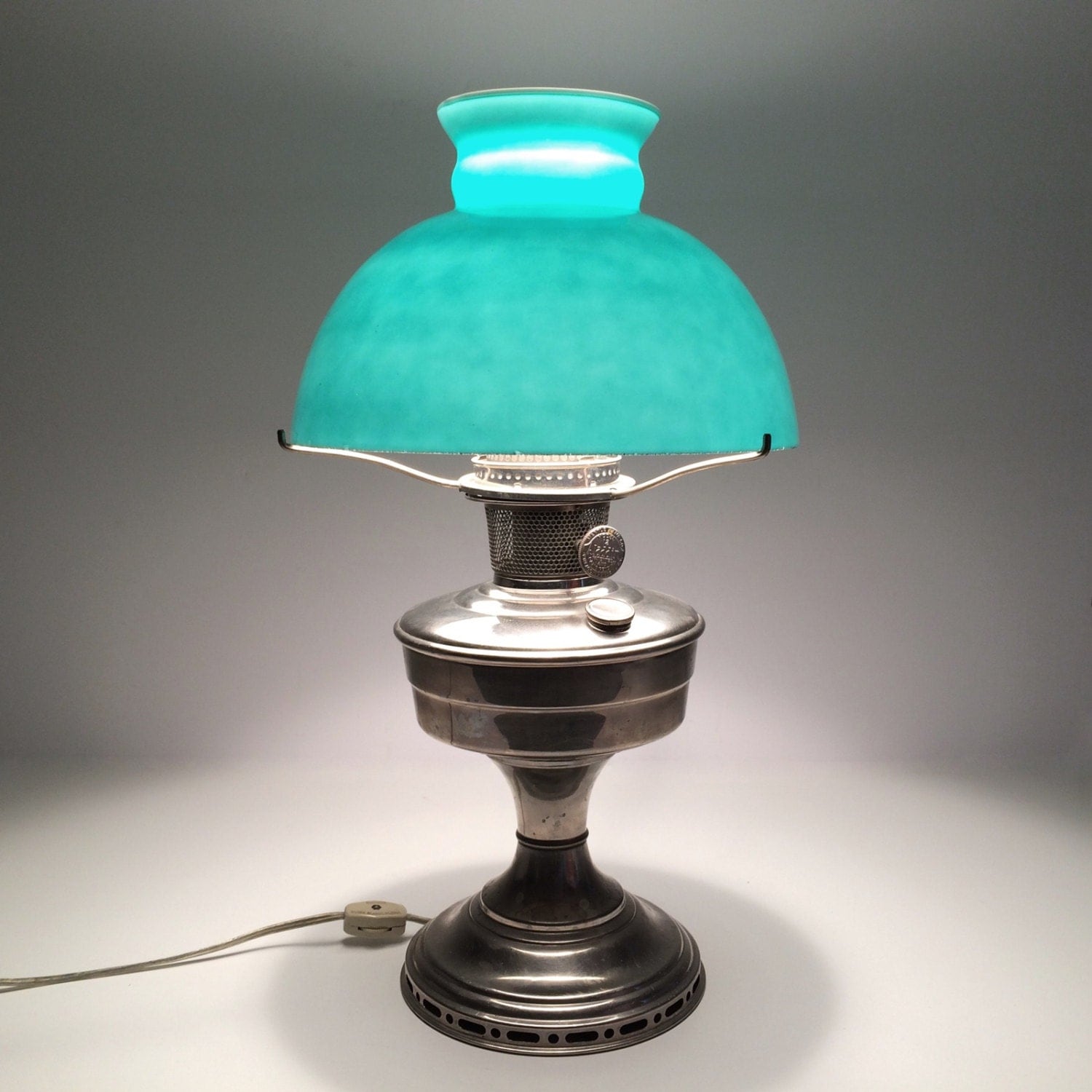 Vintage Aladdin Model 12 Electrified Oil Lamp with Green Cased
