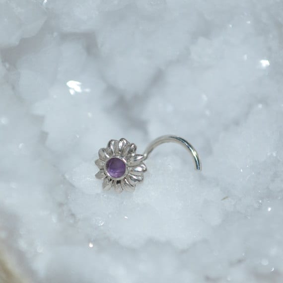 2mm Amethyst Nose Ring Stud - Silver Nose Piercing - Nose Stud - Helix Earring Stud - Tragus Jewelry - Cartilage Hoop - Conch Piercing 20g