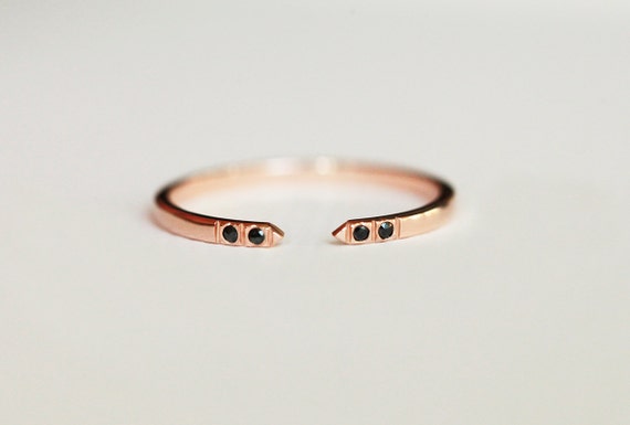 Diamond Knuckle Ring, Rose Gold Diamond Ring, Rose Gold Black Diamond ...