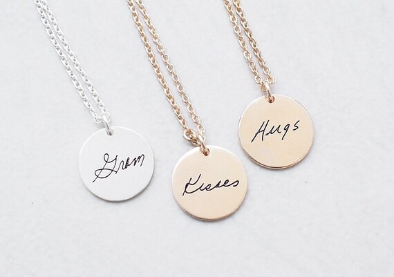 Dainty Actual Handwriting Disc Necklace by GracePersonalized