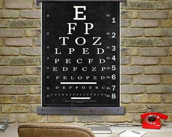 Vintage Eye Chart. Snellen Eye Chart 24x36, School Chart, Wall Chart, Hanging Map, Antique Reproduction Black