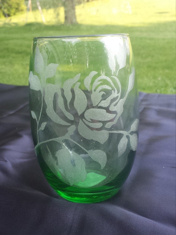 Glass Etched Rose cup by MellonBoutique on Etsy
