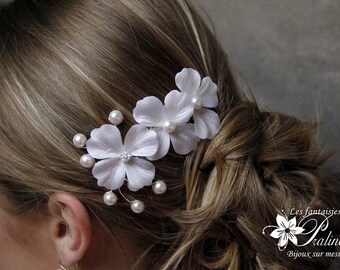 Peigne mariage trio de fleurs en satin de soie - Bridal silk flower haircomb