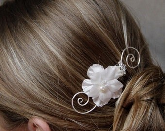 Peigne mariage cheveux fleurs de soie et arabesques - Bridal silk flowers and wire haircomb