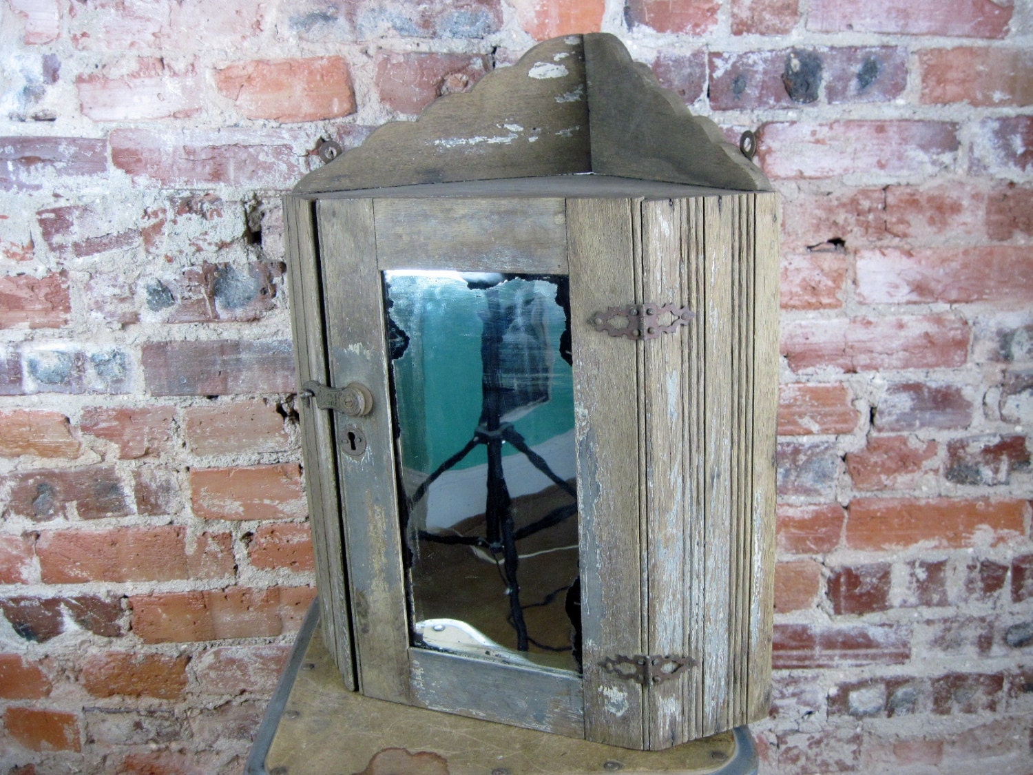 Antique Rustic Primitive Corner Medicine or Kitchen Wall Spice Mirror Haute Juice