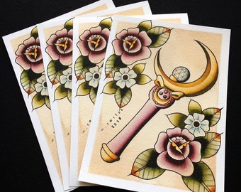 Sailor Moon Wand Tattoo Flash Print by Michelle Coffee