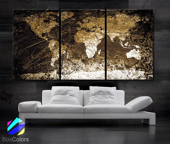 LARGE 30x 60 3 Panels Art Canvas Print World Map