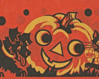 Vintage Halloween crepe paper JOL dog black cat digital download printable image 300 dpi