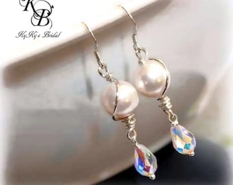 Bridal Earrings, Wedding Jewelry, Bridal Jewelry, Sterling Silver Earrings, Pearl Earrings, Crystal Earrings, Prom, Prom Jewelry