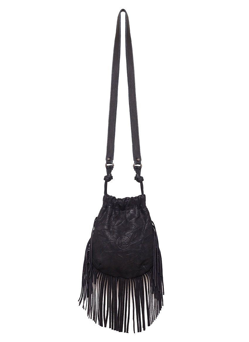 Fringe Crossbody Bag in Black Leather Gypsy by TESLeatherDesign