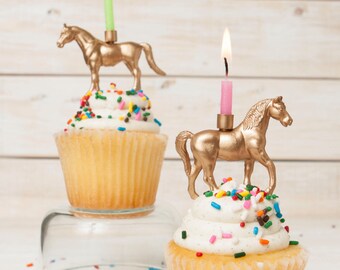 Gold Horse Candle Holder, Equestrian Candle Holder, Kids Birthday Party Decor, Gold Horse Cake Topper, Gold Animal Candle Holder