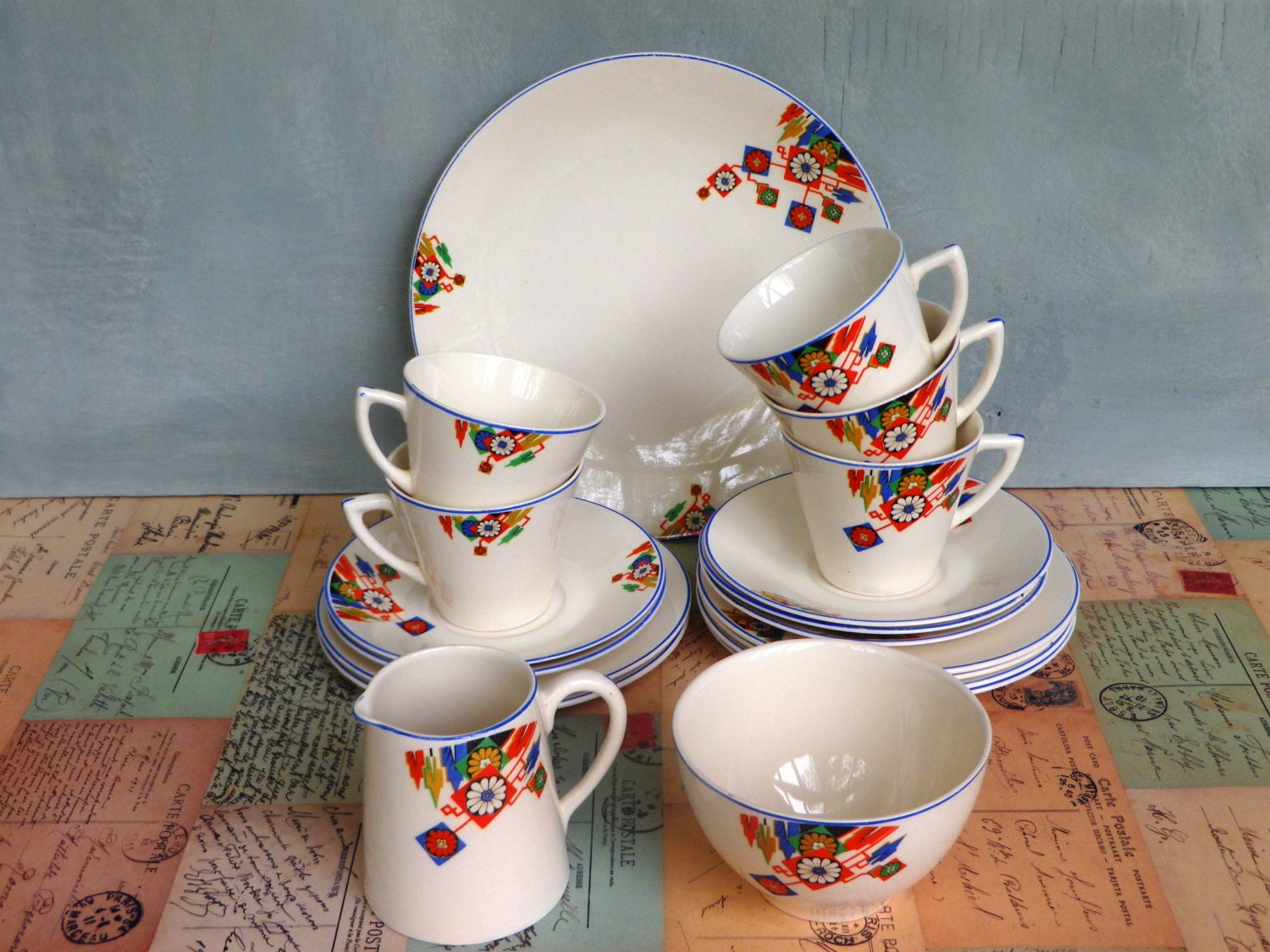 Art Deco Tea Set AJ Wilkinson Royal Staffordshire Cups and