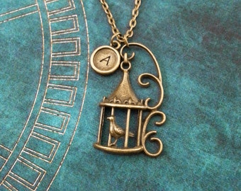 Birdcage Necklace Bronze Birdcage Jewelry Bird Necklace Caged Bird Jewelry Nest Necklace Brass Bird Pendant Necklace Bird Charm Bird Gift