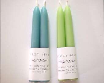 Small Candles, Beeswax Candles, Six Inch Tapers, Custom Candles, Green Candles, Custom Colors, Light Green, Pale Blue, Small Candles