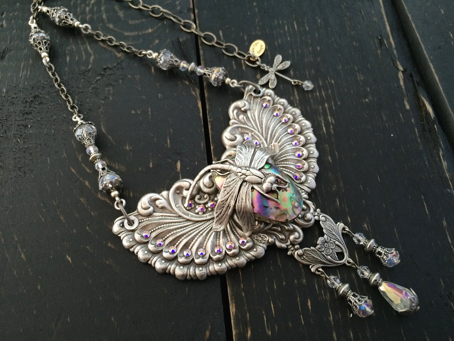 Download Dragonfly Statement Necklace Art Nouveau Necklace Abalone
