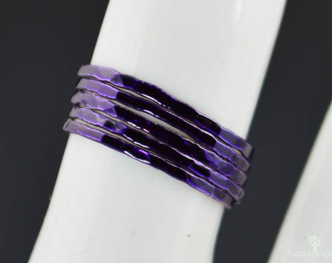 Set of 5 Super Thin Violet Silver Stackable Rings, Purple Ring, Purple Jewelry, purple fashion, Violet Jewelry, Purple Rings, Violet Ring