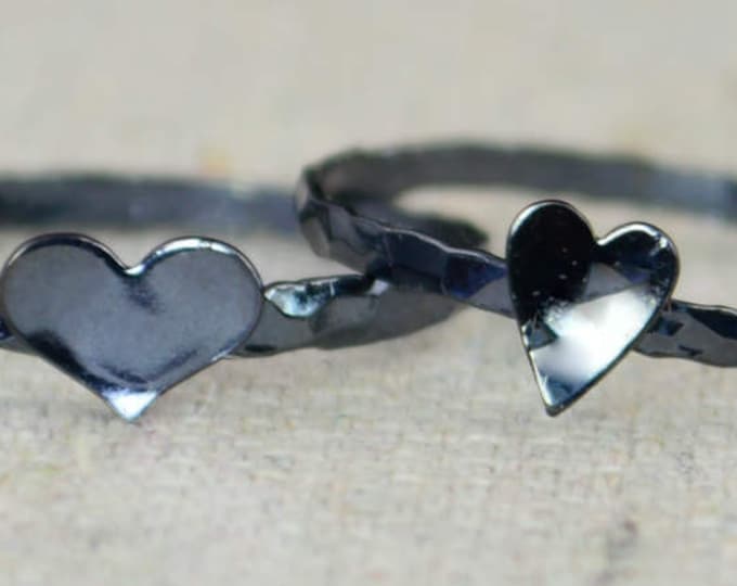 Gunmetal Heart Ring, Sterling Silver, Stacking Ring, Personalized Heart Ring, Gunmetal Ring, Initial Heart Ring, Initial Ring, BFF Ring