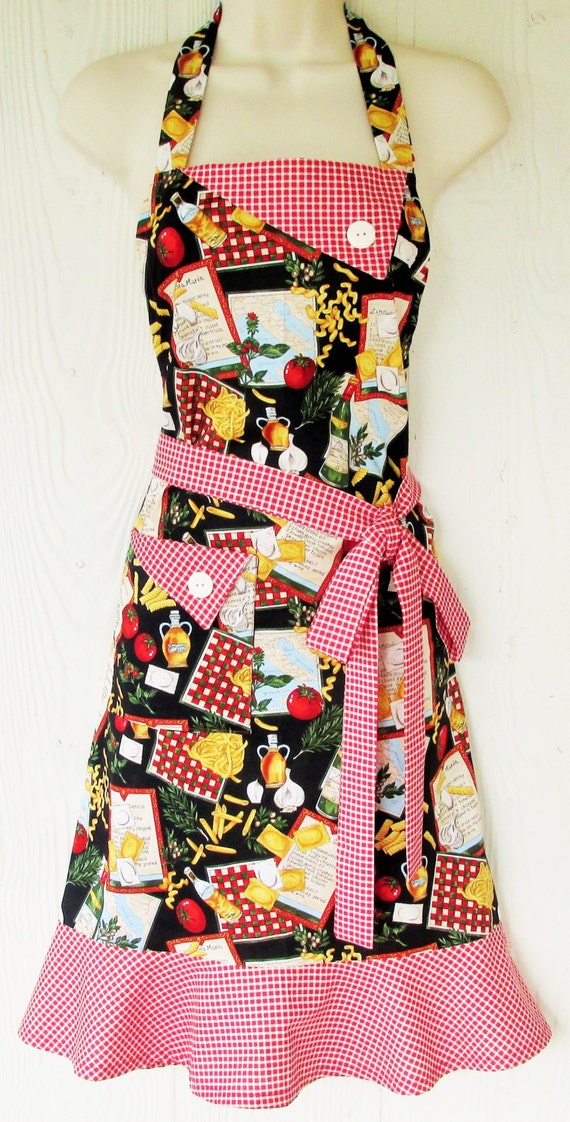 Retro Apron Italian Cooking Apron Women's Full by KitschNStyle