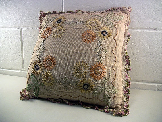 Vintage Throw Pillow Embroidered Pillow by EclectiquesBoutique
