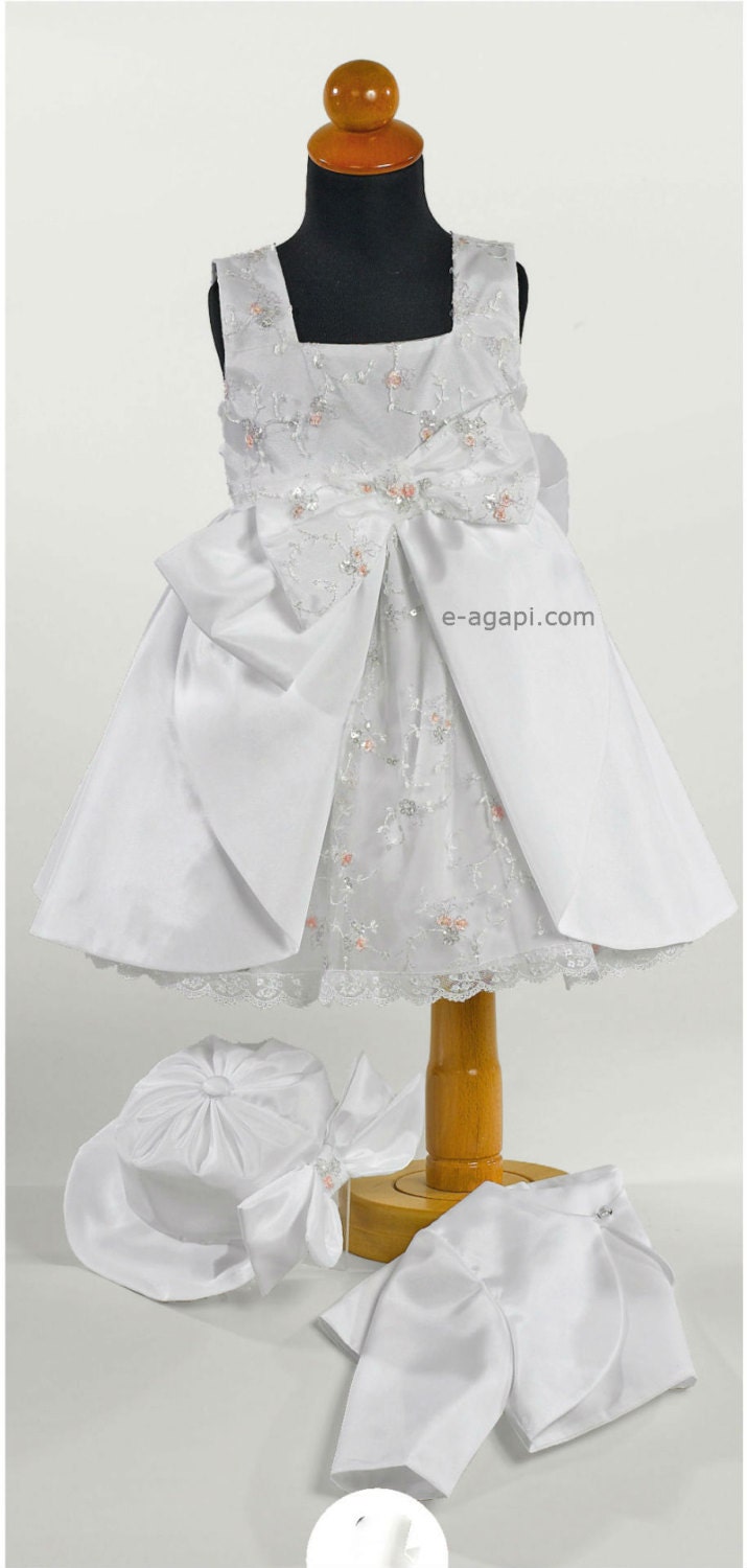 Couture handmade Baby girl baptism dress SET Broderie white