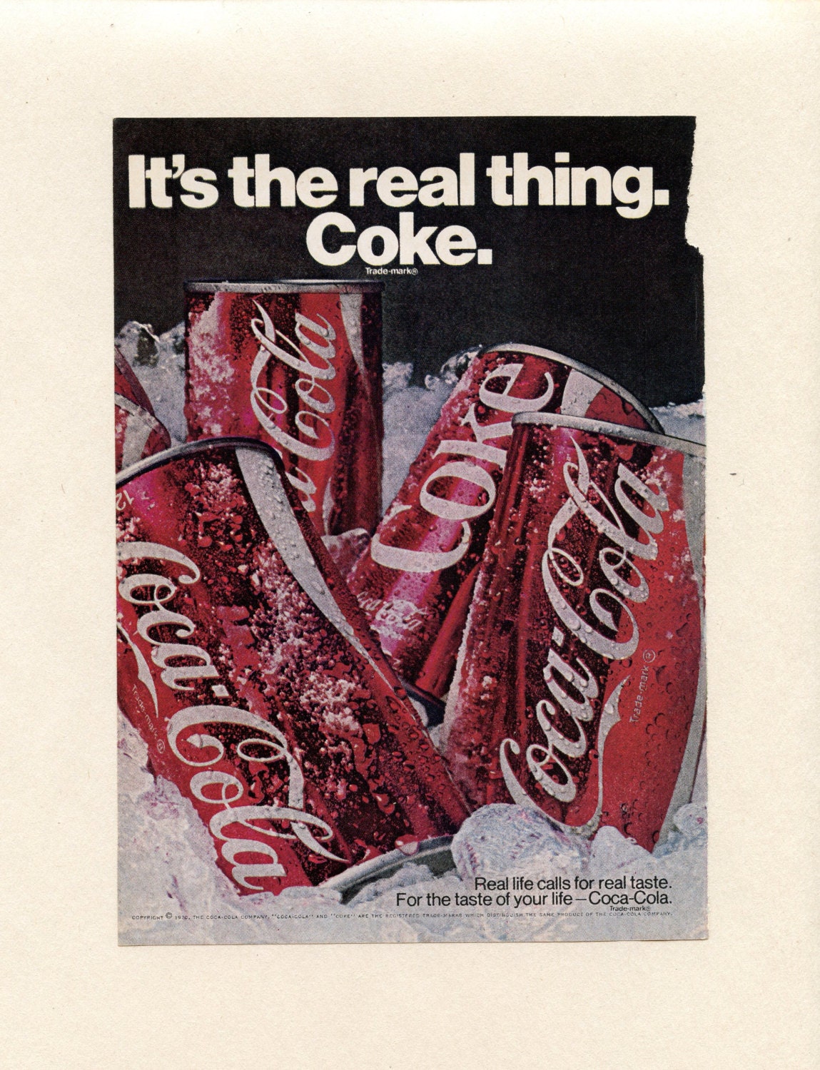 Vintage 1970 Coca Cola Coke Soda Can Ad It's The Real