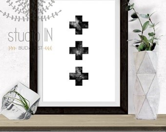 Black cross printable, Modern minimalist, Scandinavian decor, Swiss Cross Printable, Office Decor,monochrome printable,black and white