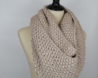 Tan Knit Infinity Scarf, Long Chunky Circle Scarf, Long Loop Scarf, Knit Ovesized Neckwarmer, Chunky Scarf, Gift for Her, Birthday gift