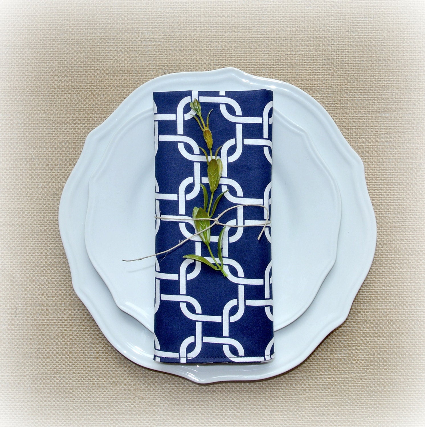 NAVY BLUE & WHITE Dinner Napkins Set of 6 Reversible