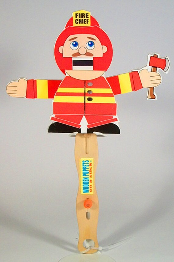 Wooden Puppet Fireman by WoodenToysOnaStick on Etsy