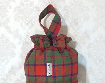 red and green plaid purse