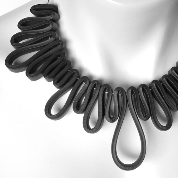 Items similar to black rubber necklace, modern geometric design, avant