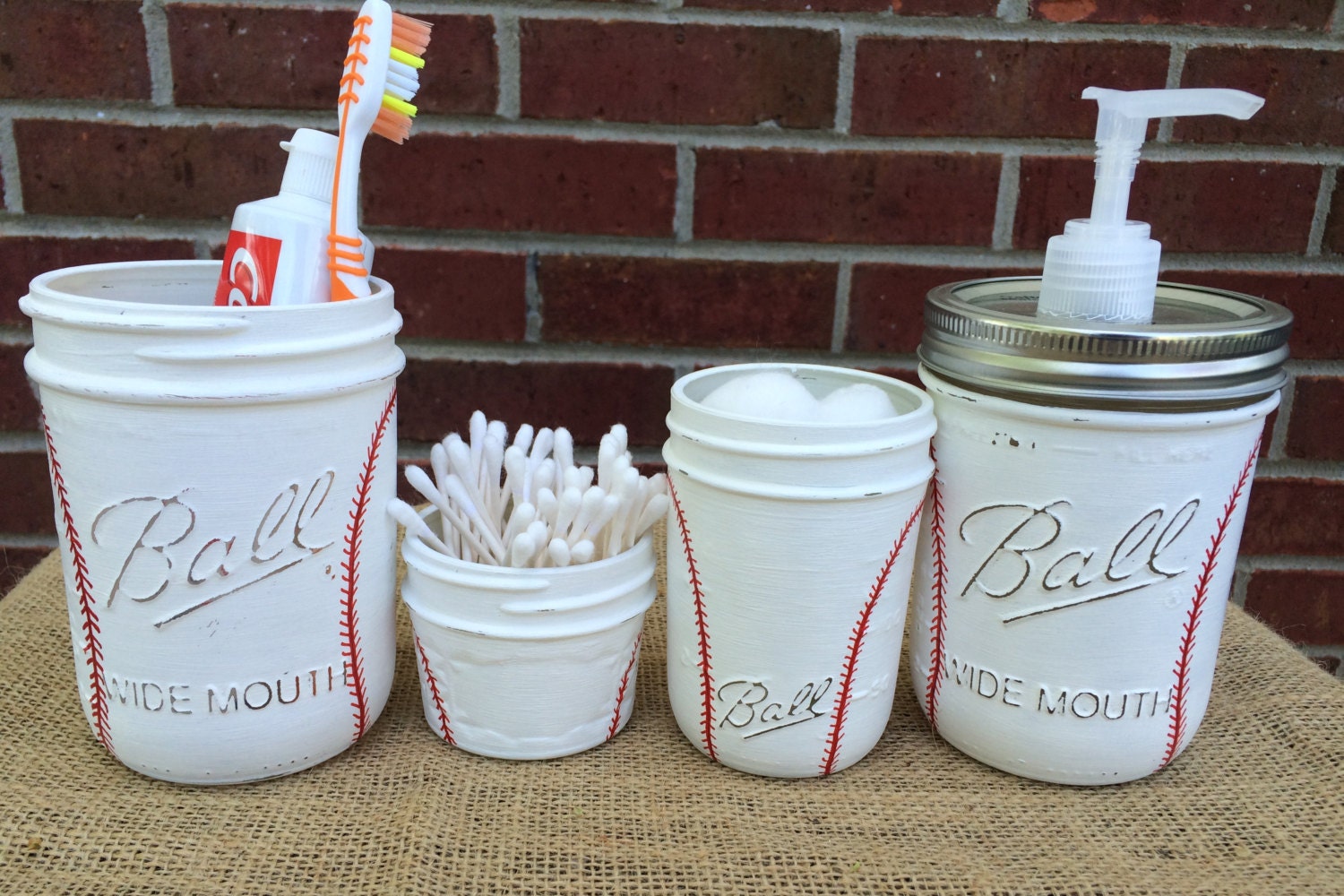 Mason Jar Bathroom Decorating Ideas hand painted baseball mason jar bathroom setbaseball room Mason Jar Bathroom Decorating Ideas hand painted baseball mason jar bathroom setbaseball room