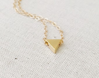Tiny Gold Triangle Necklace, 14k Gold Filled Necklace, Simple Everyday Necklace, Dainty Jewelry, Birthday Gift,