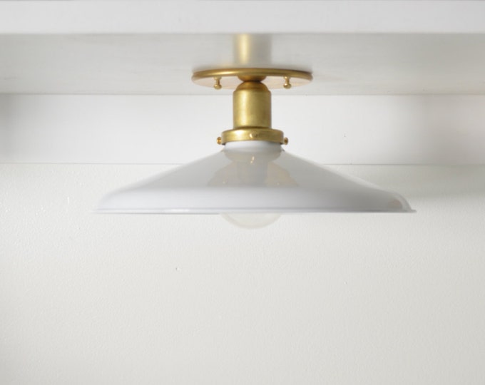 The Beatrice • modern industrial flat shade with solid brass finish • UL Listed