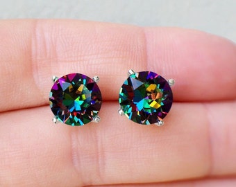 Rainbow Stud Earrings, Rainbow Swarovski Crystal Stud Earrings, Rainbow Earrings, Sterling Silver Vitrail Medium Swarovski Stud Earrings