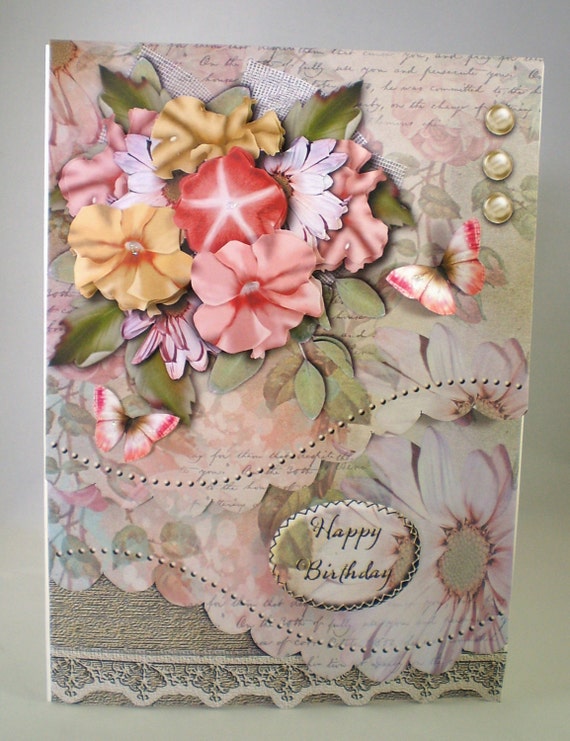 Decoupage/3D Handmade Birthday CardPetuniasPersonalise