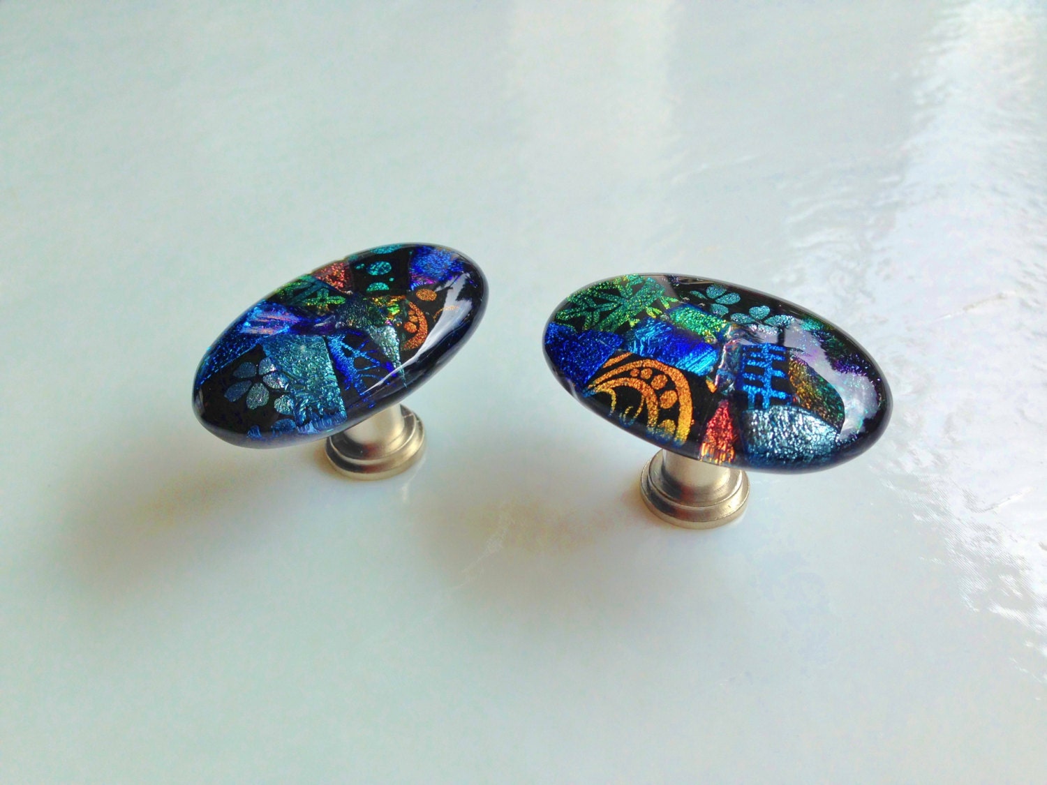 Dichroic Oval Fused Art Glass Pull or by Goldbeachglass