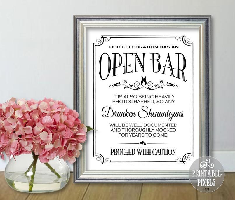 Open Bar Printable Sign 2B / White / 5 Sizes / by PrintablePixels