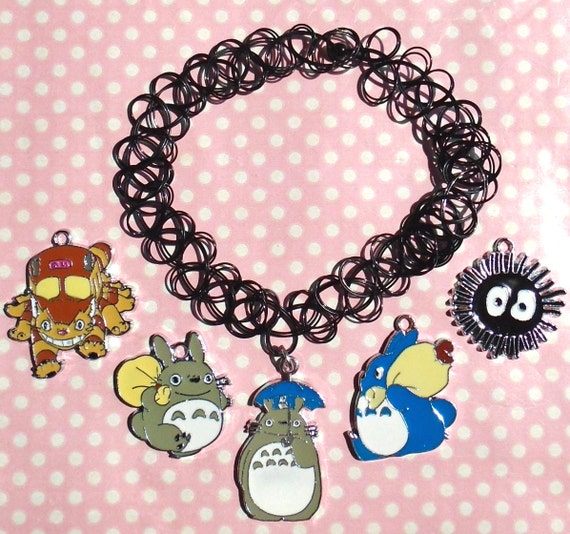 cute totoro soot sprite and catbus 90s black tattoo choker cute totoro soot sprite and catbus 90s black tattoo choker