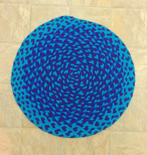 Braided Rug Teal Purple Blue Handmade Braided Tshirt Rug