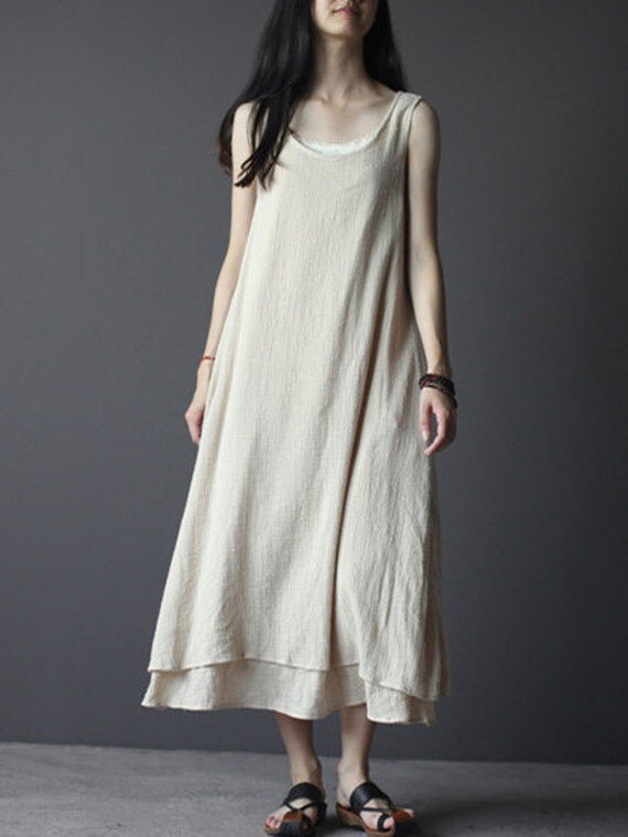 Linen base color sundress-linen dress-women sundress-loose