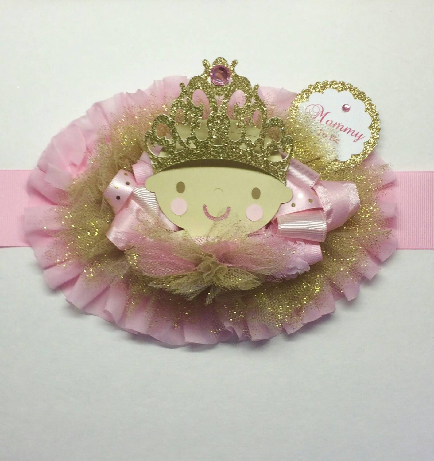 baby ballerina shower theme gold be pink Sash Mommy fourDOLLYSboutique by and to corsage