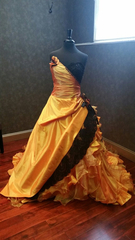 Halloween Orange and Black Wedding Dress by WeddingDressFantasy